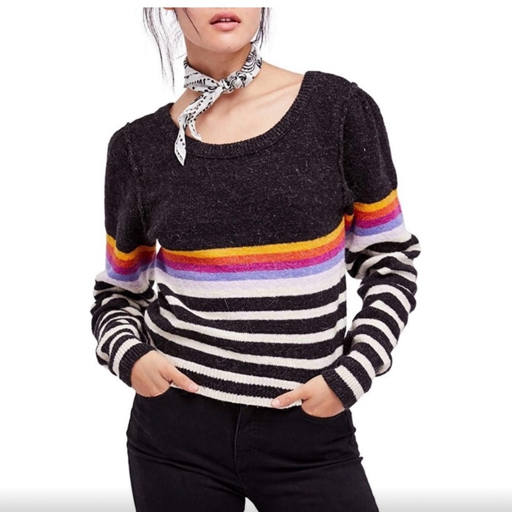 Free People Multi-Color Puff sleeve sweater